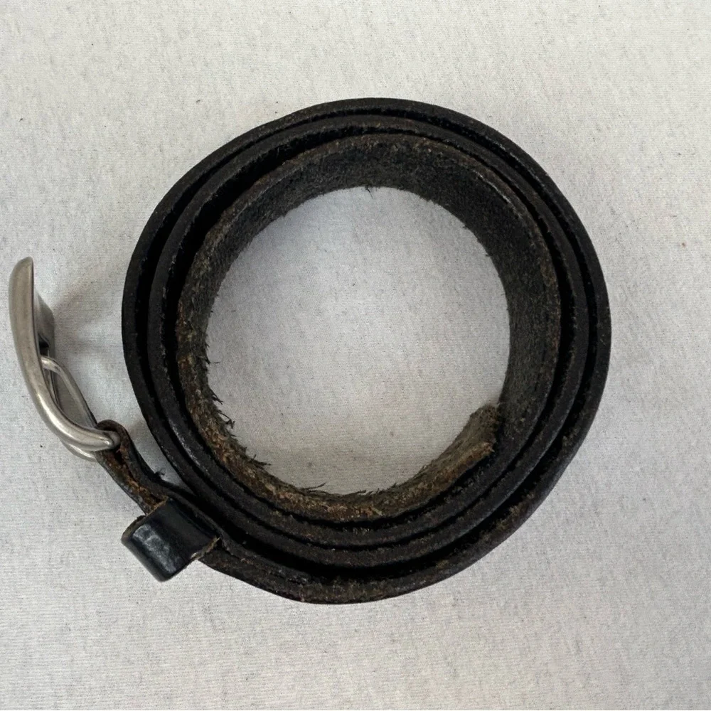 Vintage Men's Black Leather Belt Silver Buckle Size 38 Boho Western Style Ranch